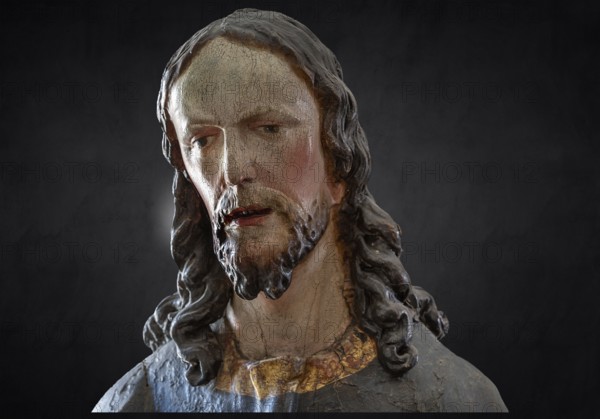 Palmesel wooden figure around 1880, Christ detail on dark ground, Dominican convent Wettenhausen, Swabia, Bavaria, Germany, Europe