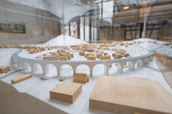 Architectural model with bridge construction, presented in a bright exhibition, Nagold Town Hall, Black Forest, Germany, Europe