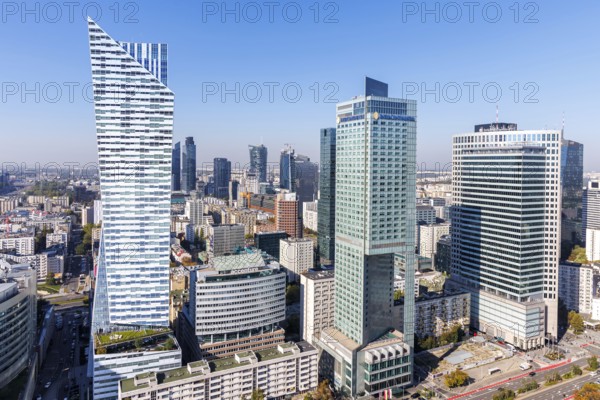 Skyline high-rise properties in the city centre in Warsaw, Poland, Europe