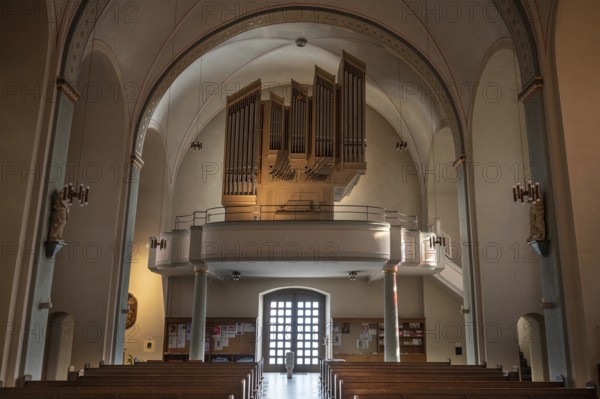 Organ loft of the Church of St John the Baptist, Siegen, North Rhine-Westphalia, Germany, Europe
