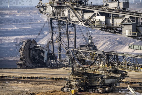 Lignite opencast mine Garzweiler, bucket wheel excavator mining overburden, coal, near Jüchen, North Rhine-Westphalia, Germany, Europe