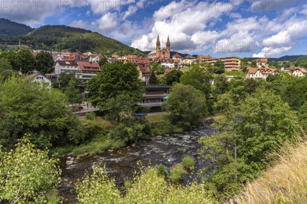 The river Murg and Forbach, Murg Valley, Black Forest, Baden-Württemberg, Germany, Europe