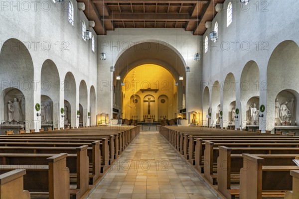 Interior of the monastery church of Münsterschwarzach Abbey in Schwarzach am Main, Bavaria, Germany, Europe