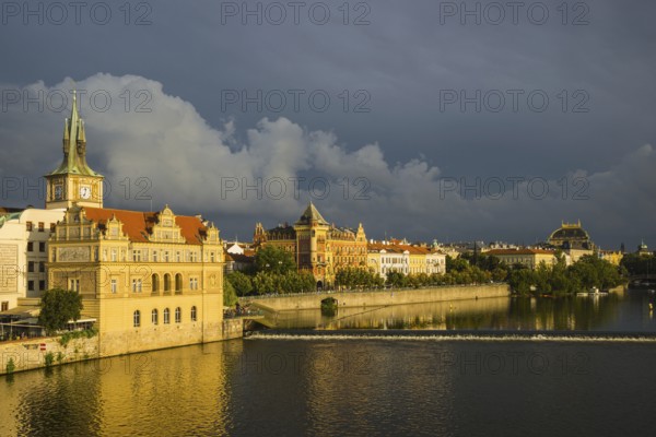 Bedrich Smetana Museum in the former waterworks, behind it the Old Town Water Tower, Smetana Quay, Old Town, Prague, Bohemia, Czech Republic, Czech Republic, Europe