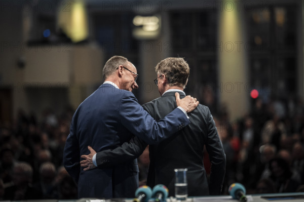 CDU Secretary General Carsten Linnemann attends the CDU policy convention in Cologne, 1 March 2024, with Friedrich Merz