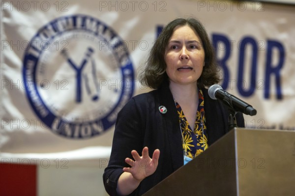 Chicago, Illinois, Labor Notes editor Alexandra Bradbury speaks at the 2024 Labor Notes conference. The conference brought together 4, 700 union activists from across the United States and beyond