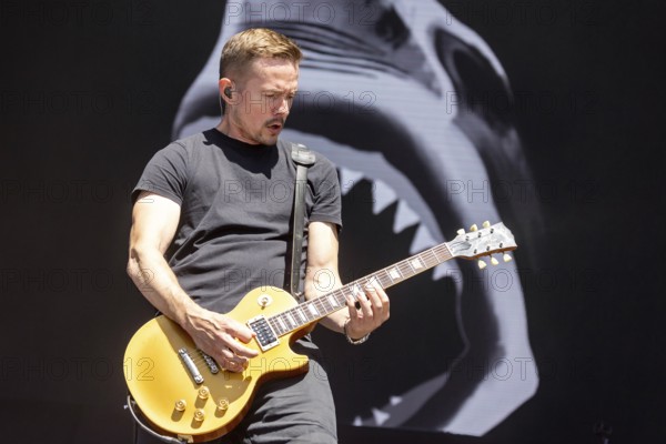 Adenau, Germany, 9 June 2024: H-Blockx (Tim Tinte Humpe, guitarist) play at Rock am Ring. The festival takes place at the Nürburgring race track near the town of Adenau from 7 to 9 June 2024, Europe