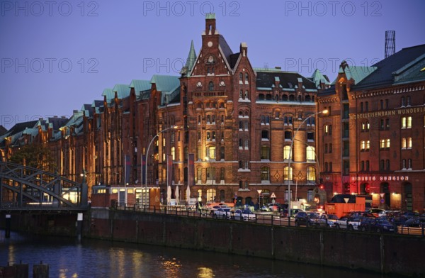 Europe, Germany, Hamburg, historic warehouse district, view from the customs canal to the former brick warehouses, Hamburg, Hamburg, Federal Republic of Germany, Europe