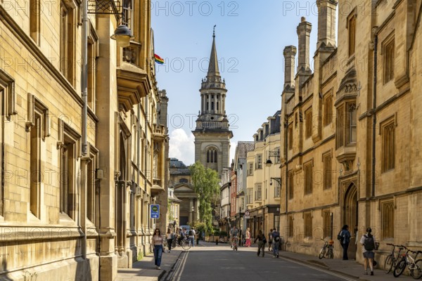 Turl Street and the former Anglican church All Saints Church in Oxford, Oxfordshire, England, Great Britain