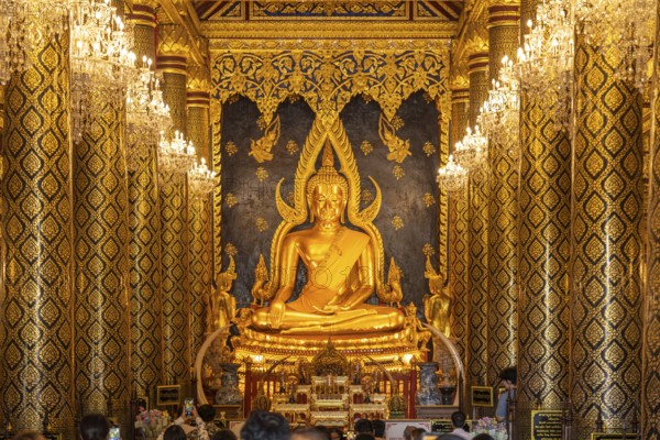 The revered Buddha statue Phra Putthachinnarat in Sukhothai style in the temple Wat Phra Si Rattana Mahathat, Phitsanulok, Thailand, Asia