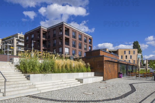 New development area Hafen City, on the site of the old neustädter Elbhafen harbour, Wohnungsbau Dresden, Dresden, Saxony, Germany, Europe