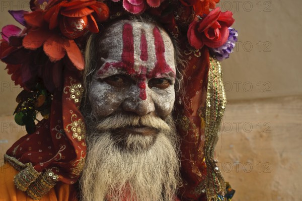 Portrait of a hindu ascetic, sadhu, Varanasi, India, Asia