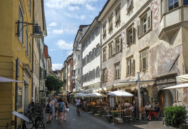 Bolzano, South Tyrol, Italy, Passers-by stroll through the alleys of the old town centre, Europe