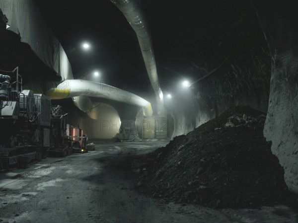Debris in a tunnel section in construction lot H41, Brenner Base Tunnel, Zenzendorf, Tyrol, Austria, Europe