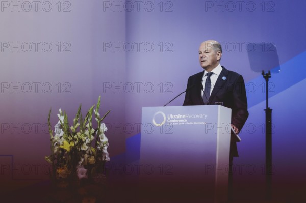 Olaf Scholz (SPD), Federal Chancellor, recorded during the Ukraine Recovery Conference URC in Berlin, 11 June 2024.