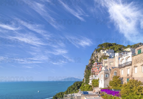 Italy, scenic views of Capri from boat cruise around the island, Europe