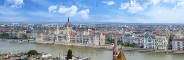 Hungary, panoramic view of the Parliament and Budapest city skyline in historic center, Europe