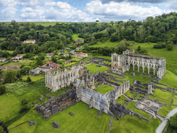Rievaulx Abbey from a drone, North York Moors National Park, North Yorkshire, England, United Kingdom, Europe