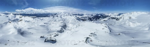 Aerial view, Alpine panorama, Snow-covered glacier plain, Plaine-Morte glacier, Bernese Alps, Switzerland, Europe