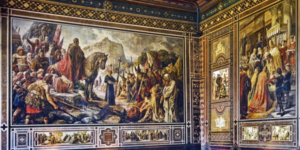 Cycle of wall paintings in the Kaisersaal Goslar in the spirit of Borussian historiography by Hermann Wislicenus, Lower Saxony, Germany, Europe