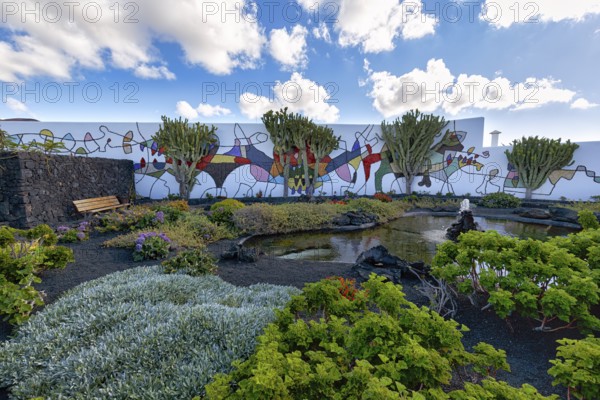 Mural on a wall in the inner courtyard, garden, former residence of the artist, Fundacion Cesar Manrique, Tahiche, Teguise, Lanzarote, Spain, Europe