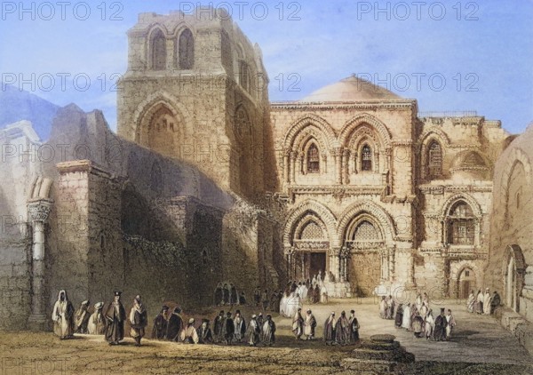 Church of the Holy Sepulchre, Jerusalem. Original tomb of Gottfried von Bouillon, c. 1840, Historic, digitally restored reproduction from a 19th century original, Record date not stated