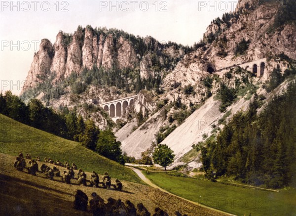 Semmering railway to Krausel, Krauselklause, Styria, formerly Austro-Hungary, today Austria, c. 1890, Historic, digitally restored reproduction from a 19th century original Semmering railway to Krausel, Styria, former Austro-Hungary, today Austria, 1890, Historic, digitally restored reproduction from a 19th century original