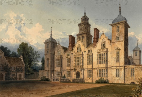 South Front of Blickling Hall, Norfolk, the Seat of the Lord Suffield, England, digitally restored reproduction of a 19th-century original by John Buckler, Record date not stated, South Front of Blickling Hall, the Seat of the Lord Suffield, digitally restored reproduction of a 19th-century original, Record date not stated