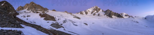 High alpine mountain landscape at sunset, Glacier du Tour, glacier and mountain peak, summit of the Aiguille de Chardonnet, Chamonix, Haute-Savoie, France, Europe