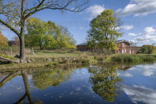 Othenstorf Estate with pond and historic pigsty, built around 1900, Othenstorf, Mecklenburg-Vorpommern, Germany, Europe