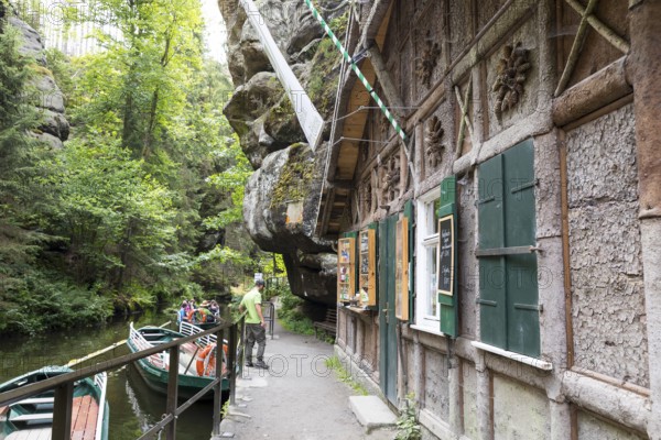 At the Upper Lock, the starting point of the boat trip on the Kirnitzsch near Hinterhermsdorf, Saxon Switzerland, Saxony, Germany, Europe