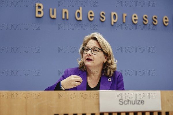 Svenja Schulze (SPD), Federal Minister for Economic Cooperation and Development, photographed at the Federal Press Conference for the presentation of the 17th Development Policy Report of the Federal Government in Berlin, 11 December 2024. Photographed on behalf of the Federal Ministry for Economic Cooperation and Development. Berlin