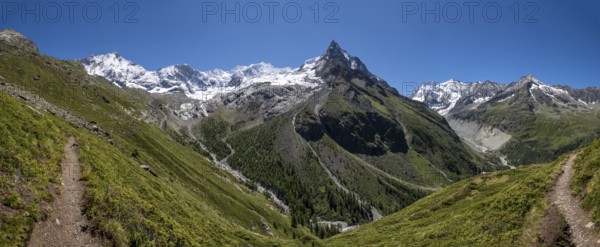 Hiking path hut to Cabane Arpitettaz, Zinal valley, Val d'Anniviers, Switzerland, Europe