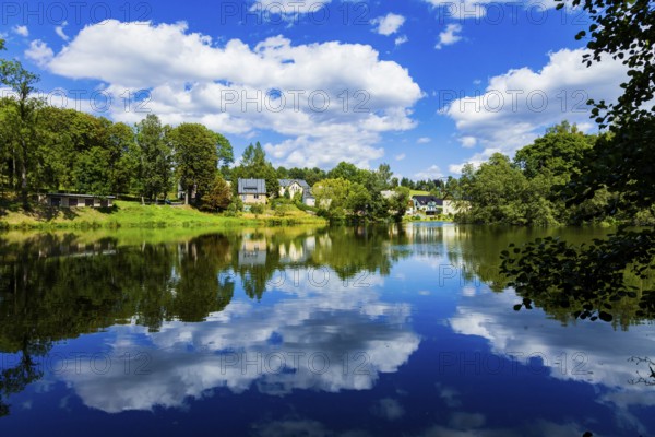 Hofteich or Schönfelder Teich, it was used to supply water for the Freiberg mining industry, Pfaffroda, Pfaffroda, Saxony, Germany, Europe