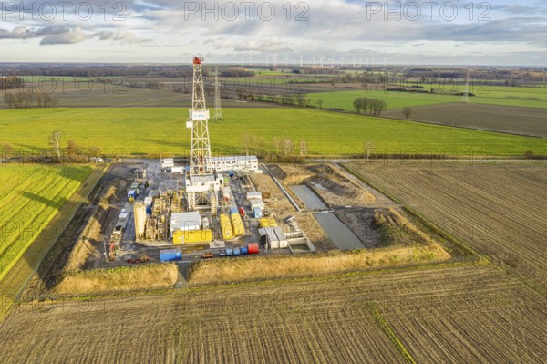 Final construction phase of oil rig, used for tool tests only, company Baker Hughes, Ahnsbeck near Celle, Germany, Europe