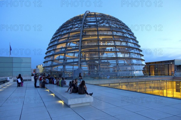 Visitors on the roof of the Reichstag, view of the Reichstag dome, Berlin, 21 May 2014