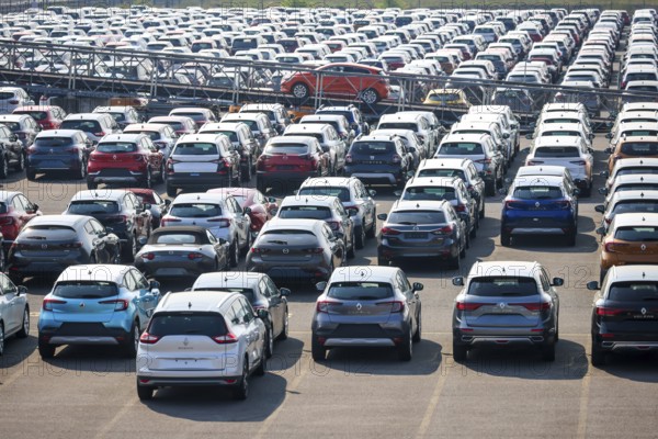 Duisburg, North Rhine-Westphalia, Germany, new cars, transhipment centre, car terminal in Duisburg port, Europe