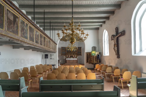 Interior of St Vincent's Church in Odenbüll, Nordstrand peninsula, North Friesland district, Schleswig-Holstein, Germany, Europe