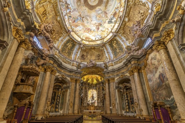 Interior of the monastery church of St. Georg Weltenburg near Weltenburg, Bavaria, Germany, Europe