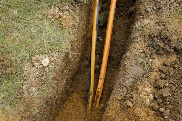 Rheinbach, North Rhine-Westphalia, Germany - Internet broadband expansion, construction site for laying fibre optic cable, new construction of fibre optic routes on behalf of Telekom, fast Internet, DSL cable connection for households