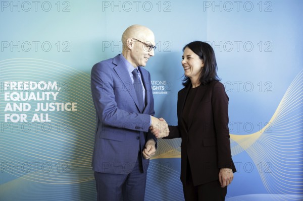 Annalena Bärbock, Federal Foreign Minister, meets Volker Türk, United Nations High Commissioner for Human Rights, for talks on the sidelines of the 55th session of the UN Human Rights Council in Geneva, 26 February 2024. Photographed on behalf of the Federal Foreign Office