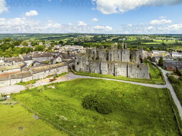 Middleham Castle from a drone, Middleham, Wensleydale, North Yorkshire, England, United Kingdom, Europe