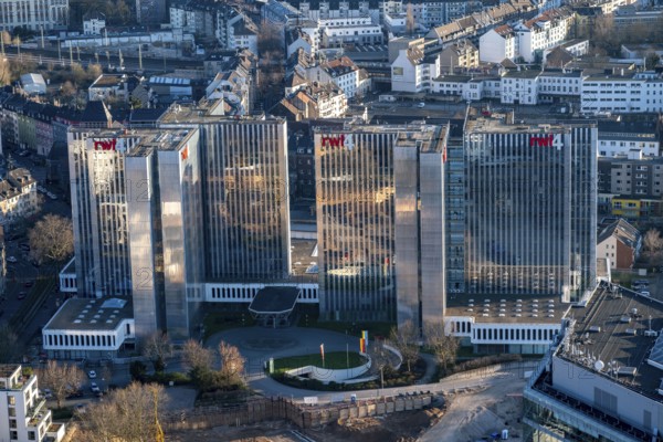 View over the city centre of Düsseldorf, RWI4 building complex, North Rhine-Westphalia, Germany, Europe