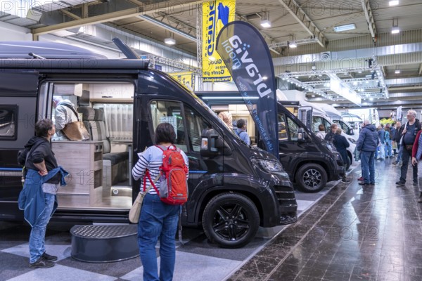 Travel and camping fair, caravans, motorhomes and everything to do with camping, travelling, tourism, are shown in the Essen exhibition halls, public fair, North Rhine-Westphalia, Germany, Europe