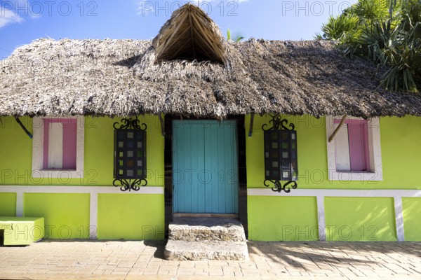 Cozumel near Cancun, Mexico, colorful houses and colonial center and tourism shopping district, Central America