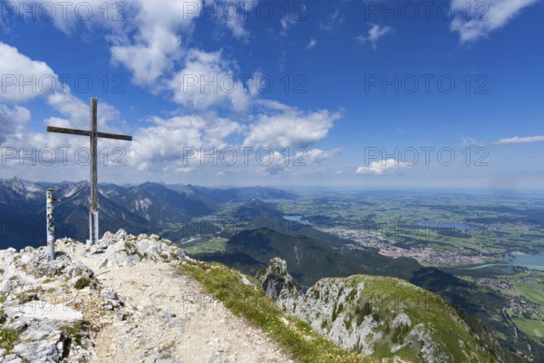 Panorama from the Säuling, 2047m, on Füssen, Ostallgäu, Bavaria, Germany, Europe