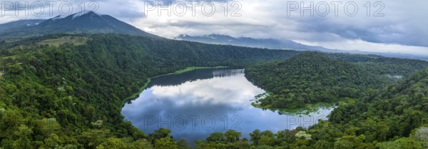 Aerial view, panorama, lake and rainforest, Laguna Hule, Alajuela province, Costa Rica, Central America