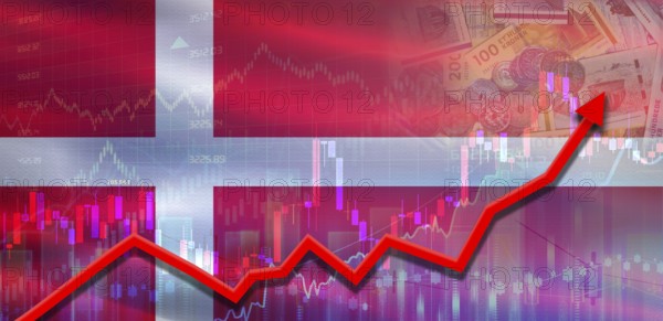 Denmark financial growth on market graph. Denmark economic growth on financial graph