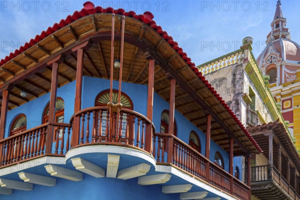 Famous colonial Cartagena Walled City (Cuidad Amurrallada) and its colorful buildings in historic city center, designated a UNESCO World Heritage Site