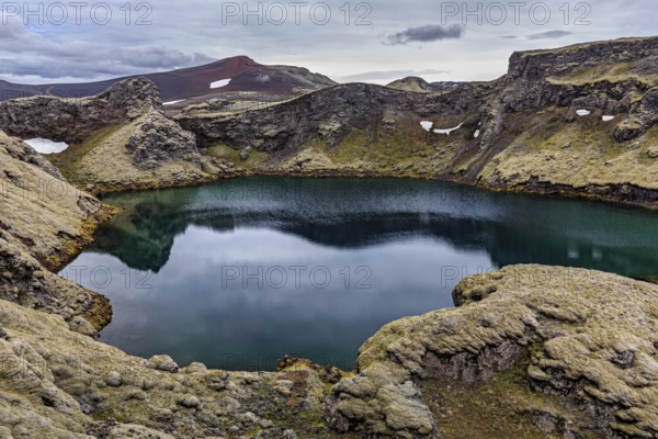 Volcanic landscape, lava, crater lake, mountainous, summer, cloudy, highlands, Laki, Lakagigar, Iceland, Europe